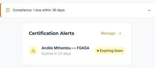 Track staff certifications: It shows on your dashboard too