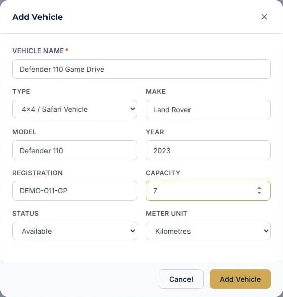 How to add a vehicle: Add the vehicle details