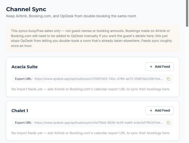 Stop double bookings with Airbnb and Booking.com: Copy each room’s OpDesk calendar link