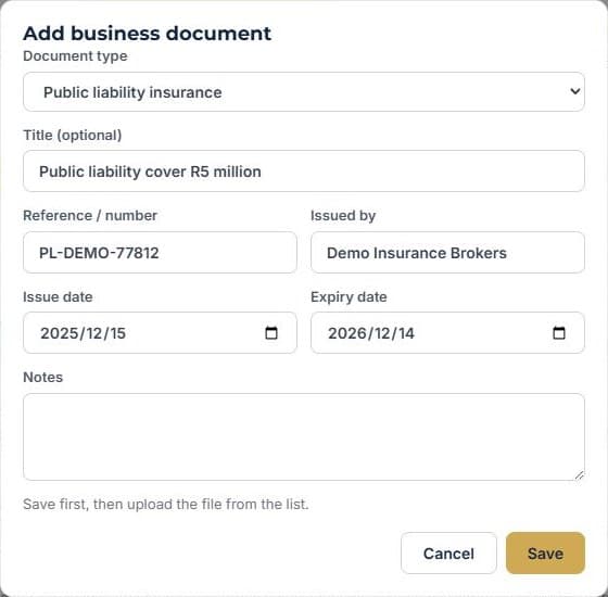Never miss a renewal: Add your business documents