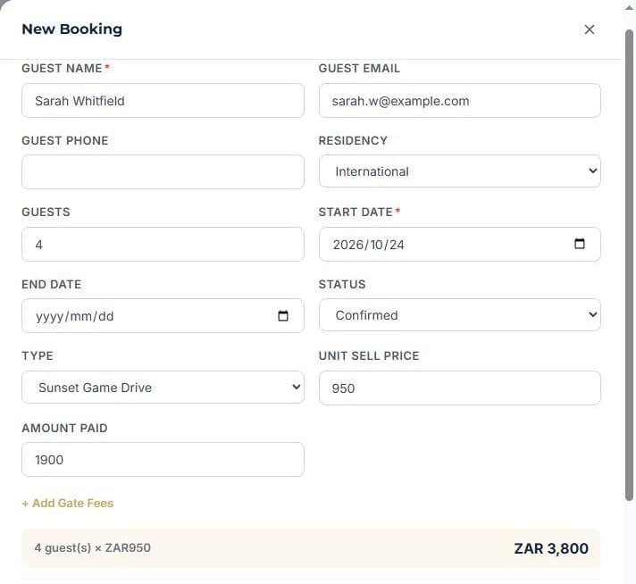 How to create a booking: Enter the guest and trip details