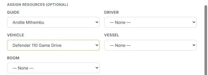 How to create a booking: Assign your guide and vehicle