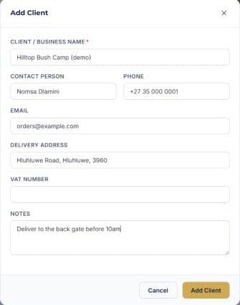 Know your profit on every delivery: Add the clients you deliver to