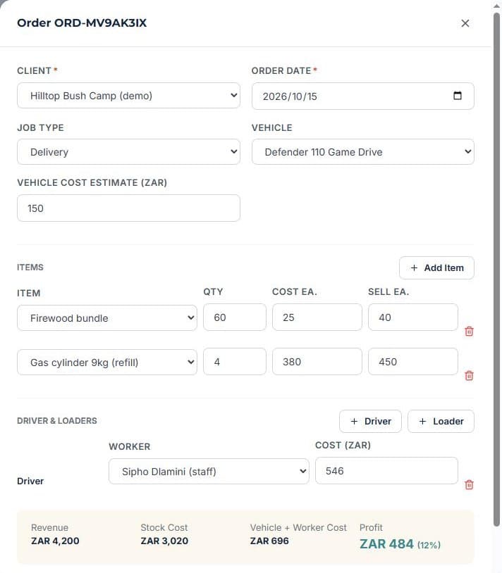 Know your profit on every delivery: Create an order, see the profit