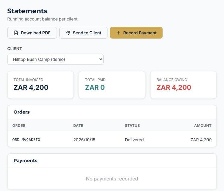Know your profit on every delivery: A running statement per client