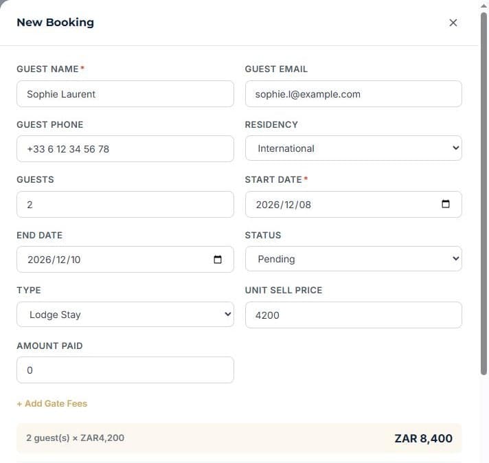 Turn an enquiry into a booking: Click Create booking