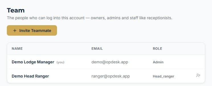 Give a teammate a login: Open Settings, then Team