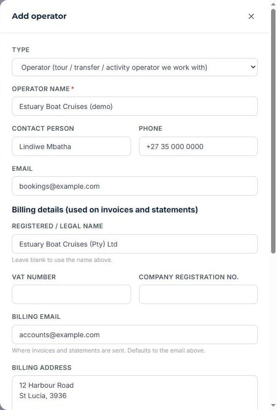 Keep your operators and suppliers in one place: Add an operator or supplier
