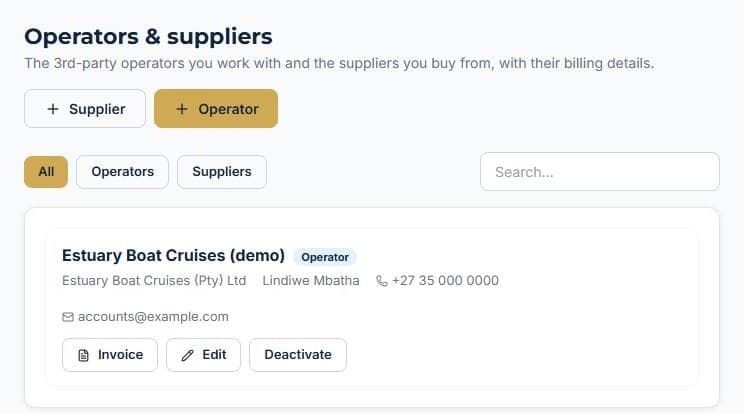 Keep your operators and suppliers in one place: All your partners in one list