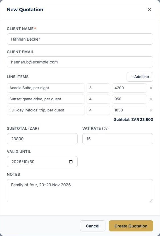 Send a quote and convert it: Build the quote line by line