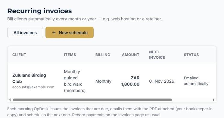 Bill regular clients on autopilot: OpDesk does the rest