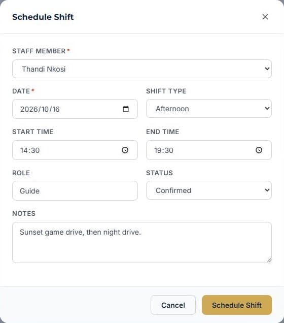 Roster shifts and approve leave: Schedule a shift