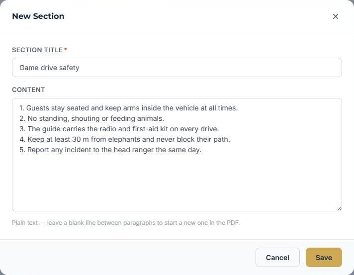Your rules, in one handbook: Add a section